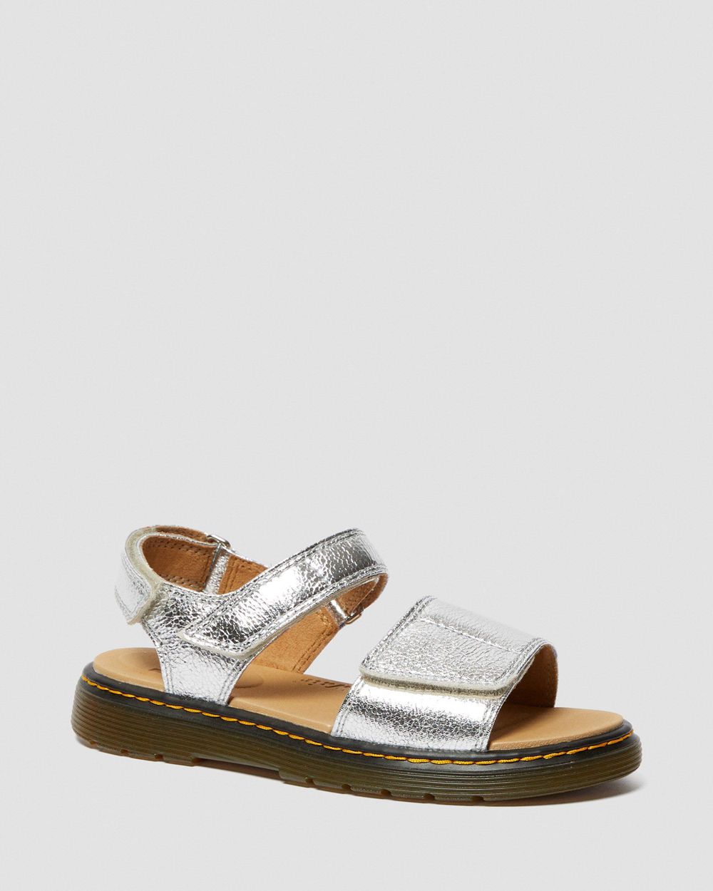 Dr Martens Romi Metallic Kožené Velcro Sandale Detske ( Strieborne ) SK 927-UNHPRS